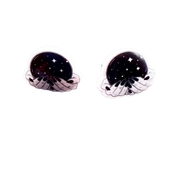 Night Goddess, tarot, hands and stars stud earrings. Small. - Picture 1 of 12